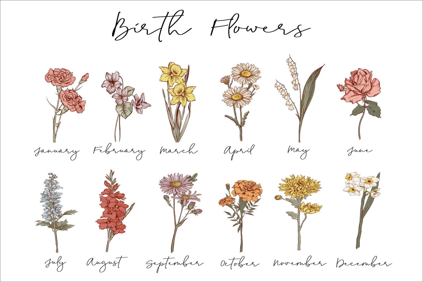 Vintage Birth Flowers